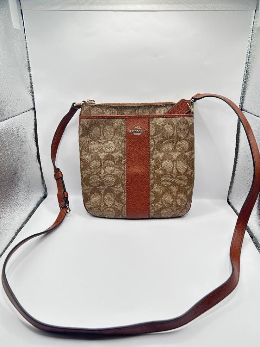 Small Signature Monogram Coach Crossbody in Brown Style #F52856